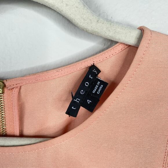 THEORY Inessa Jubilee Peach Coral Pink Gold Zipper Form Fitting Size 4 Mini - Picture 6 of 9